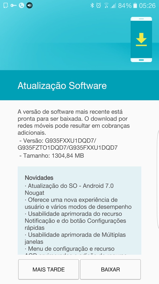 Enfim! Galaxy S7 Edge começa a receber atualização para o Android 7 4